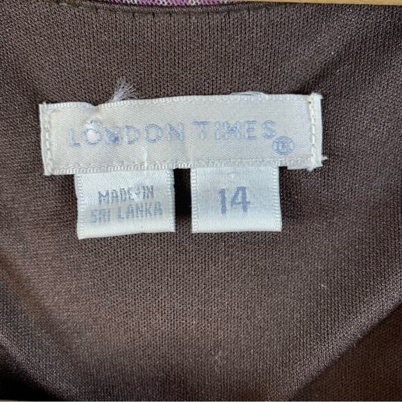 London Times Psychedelic Midi Dress Sz 14 Retro Disco Cyber Faux Wrap Office - Picture 14 of 16